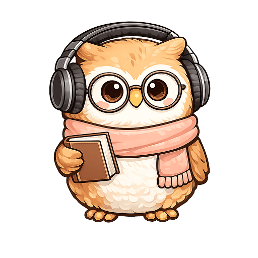 Ollie the AudioStories mascot wearing headphones with a book